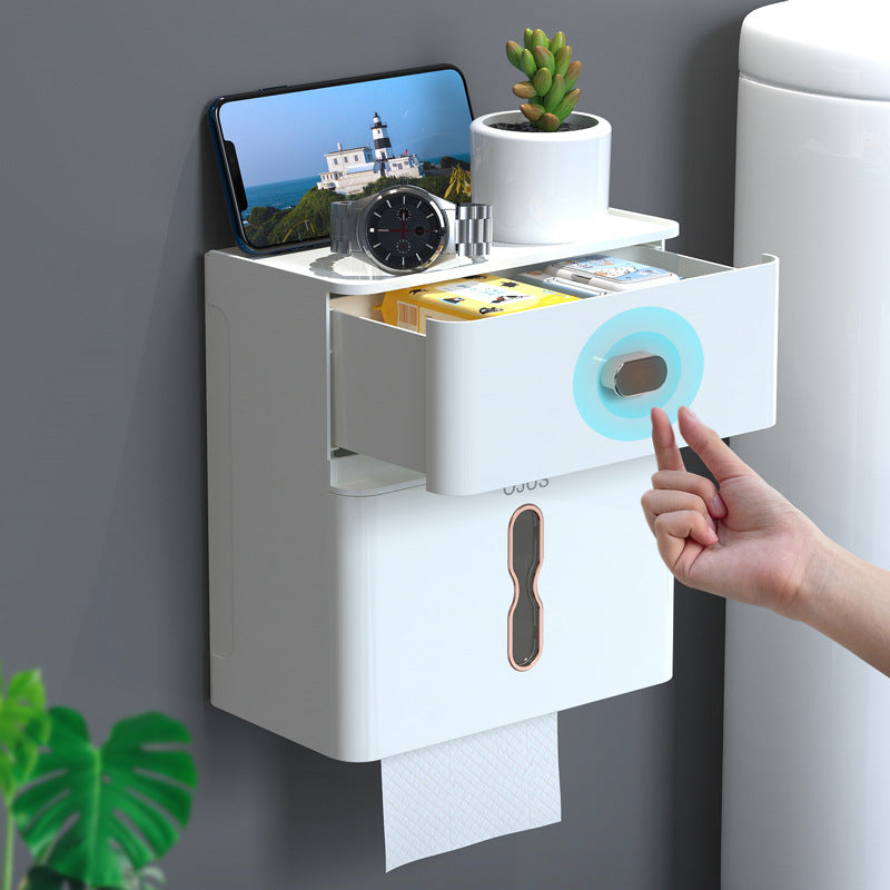 Toilet Tissue Punch-free Wall-mounted Double-layer Waterproof Storage Box