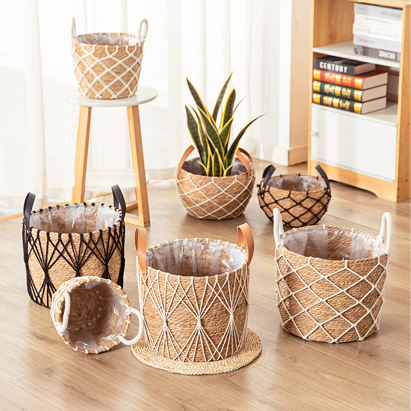 Flower Stand Rattan Living Room Home Flower Basket Flower Pot Straw Woven Floor-standing Decorations