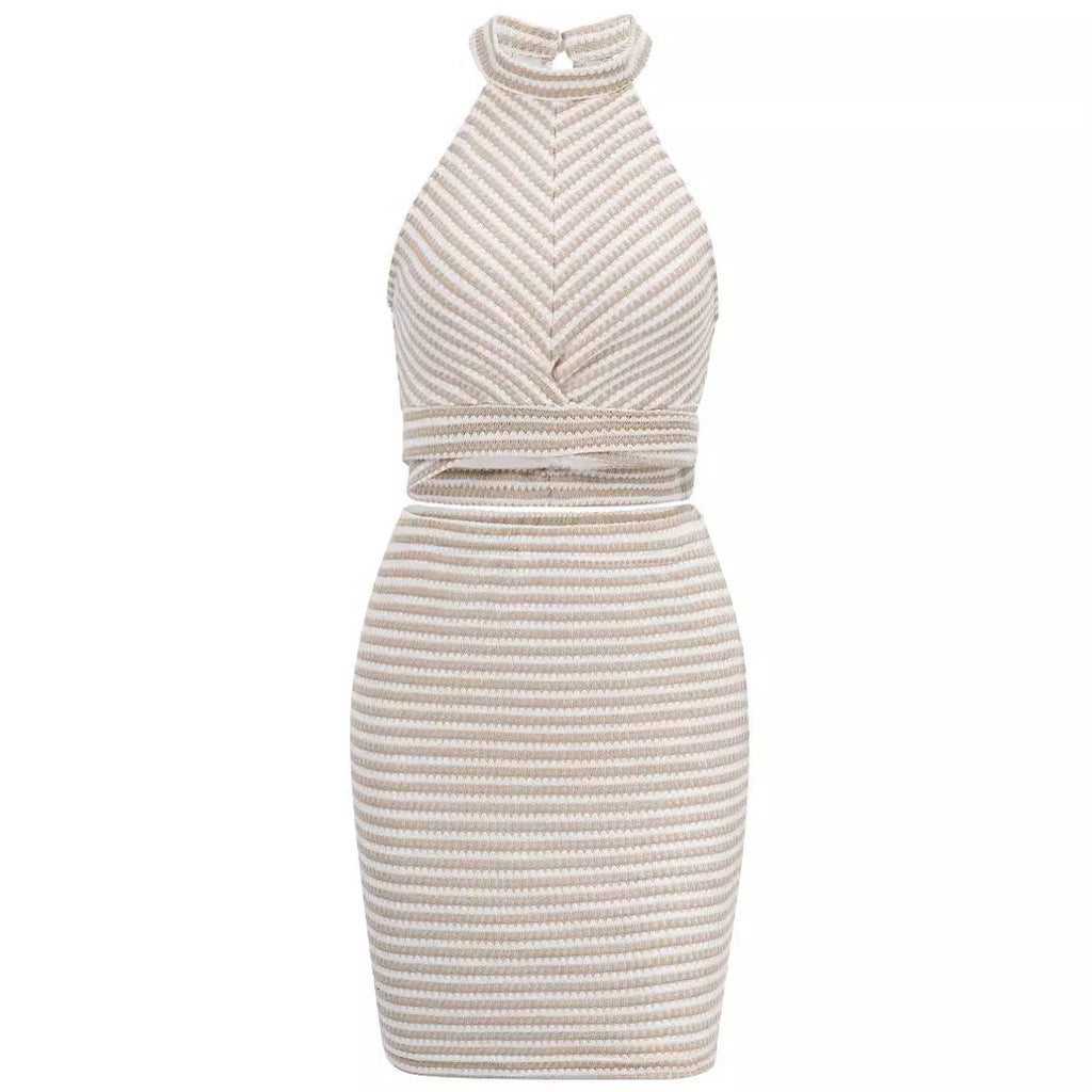 Pure Color Halter Midriff Outfit Top Strap Suit Skirt - Beuti-Ful