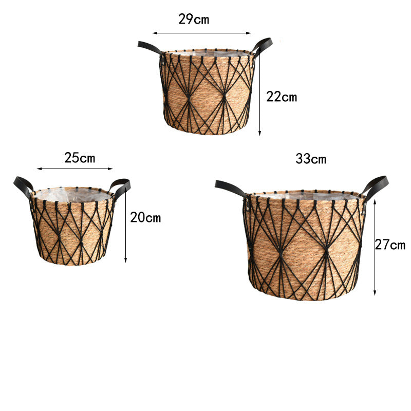 Flower Stand Rattan Living Room Home Flower Basket Flower Pot Straw Woven Floor-standing Decorations - Beuti-Ful