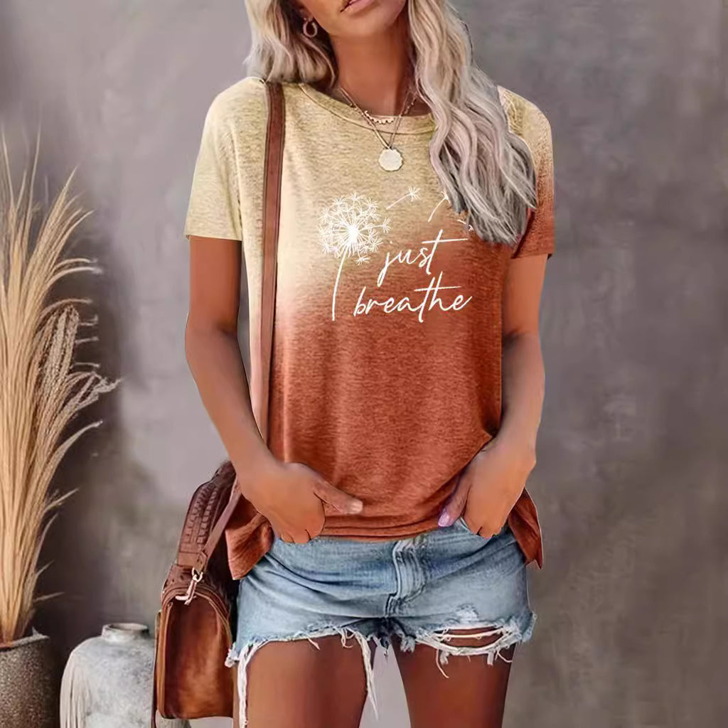 T-shirt Gradient Printing T-shirt Round Neck Straight - Beuti-Ful