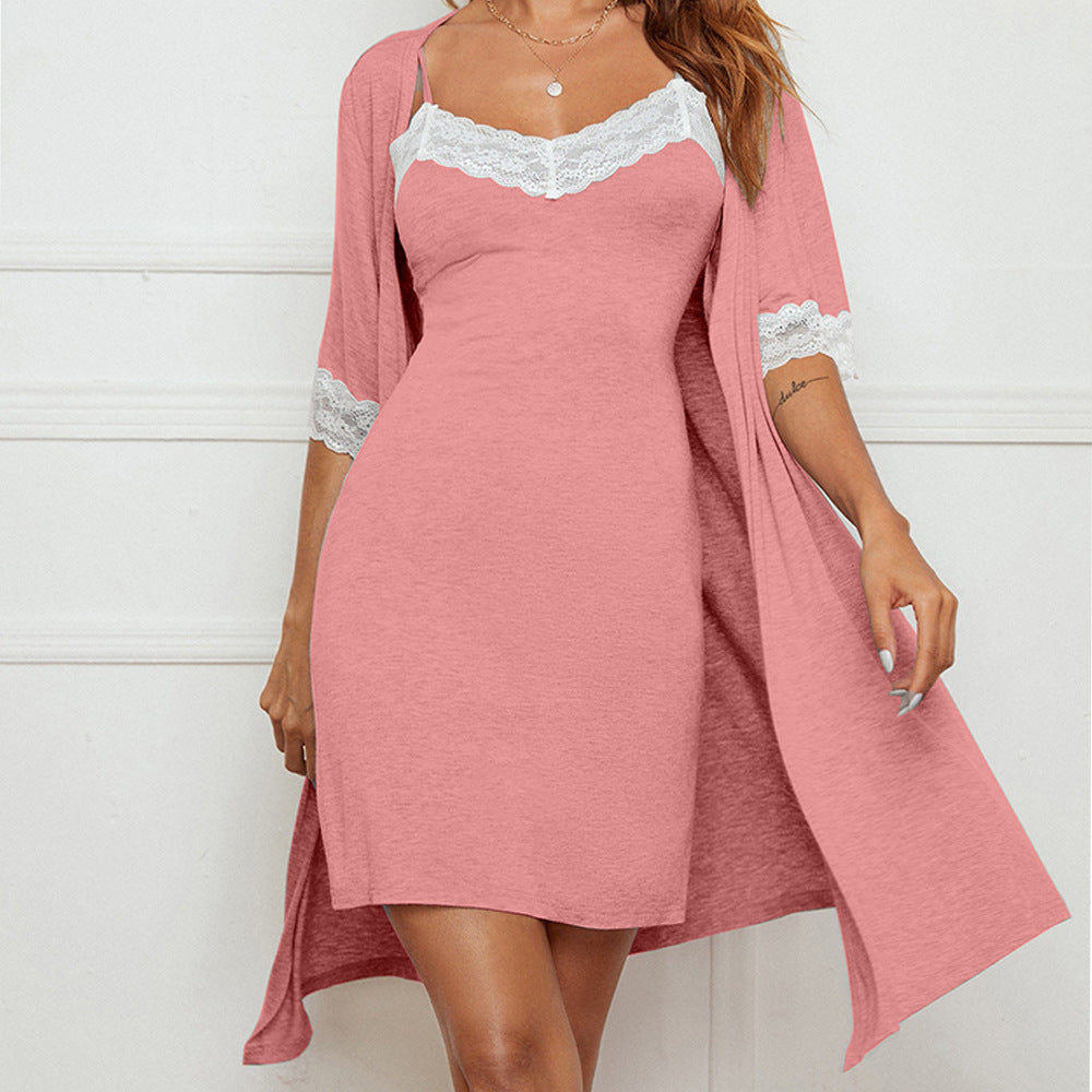 Pajama Suit Lace Stretch Slip Nightdress Nightgown - Beuti-Ful