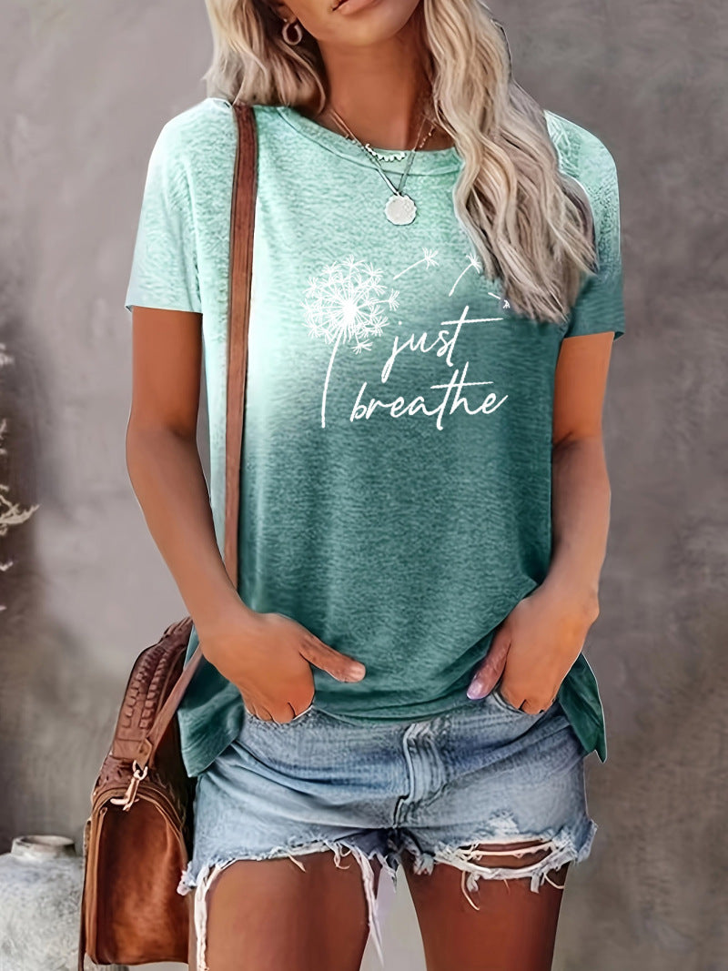 T-shirt Gradient Printing T-shirt Round Neck Straight - Beuti-Ful