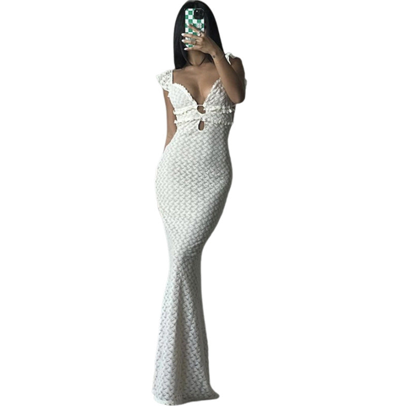 Pure Desire V-neck Backless Lace-up Cutout Slim Fit Dress - Beuti-Ful