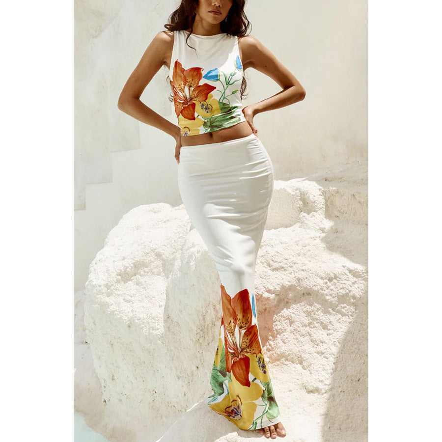 Flower Sleeveless Dress Two-piece Set - Beuti-Ful