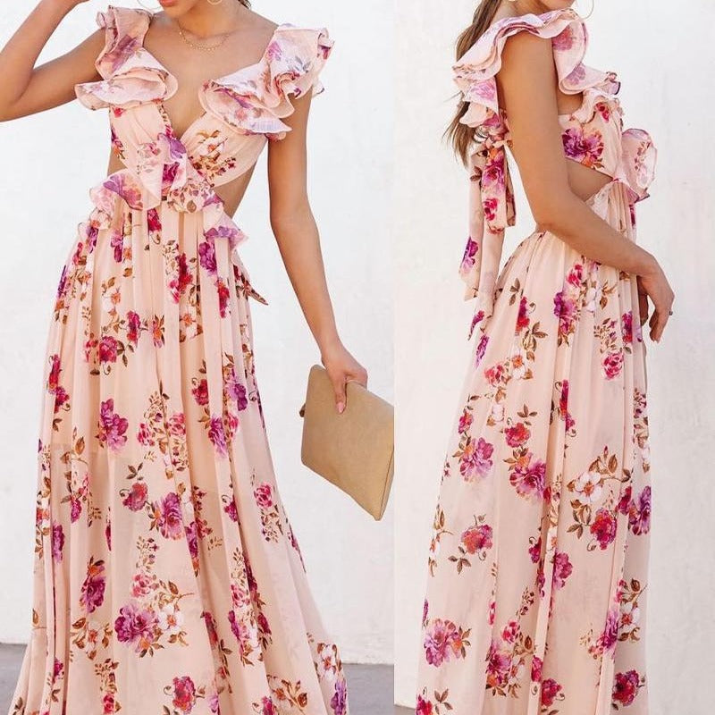 Stitching European And American Backless Summer Dress - Beuti-Ful