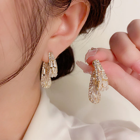 Korean Style Refined Grace Fashion Zircon Earrings Front And Rear Wear
