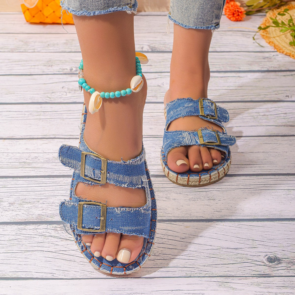 Women's Thick-soled Beach Straw Sandals Plus Size