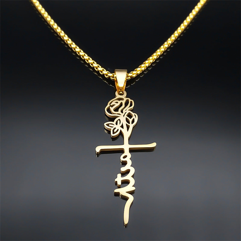 Cross Rose Necklace 18K Gold - Beuti-Ful