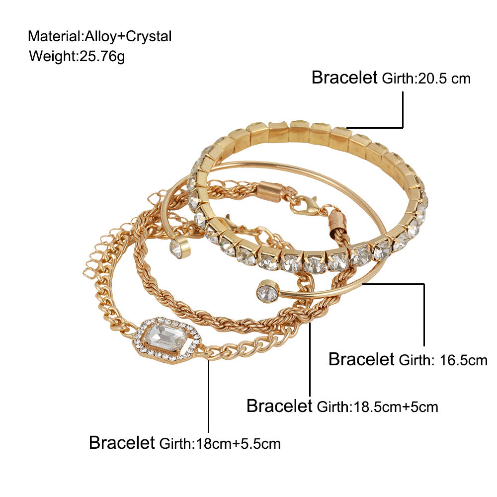 Jewelry 4 Pcs Crystal Bracelet Set Bohemian   Vintage Luxury Twisted Cuff Chains Armband Jewelry