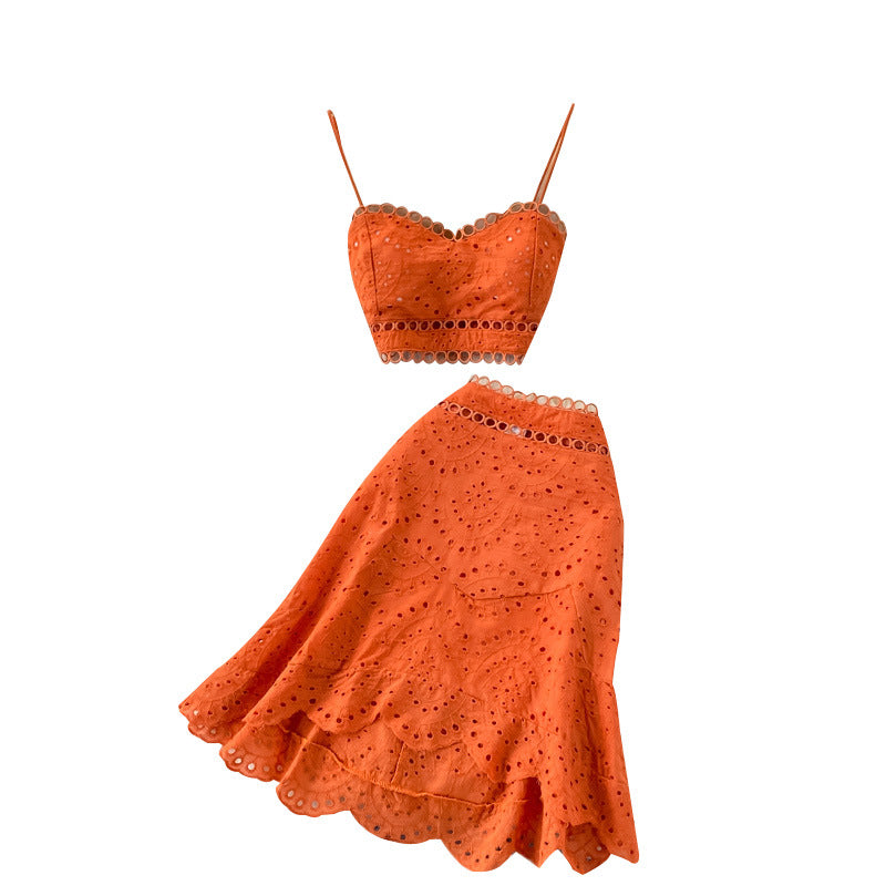 Bandeau Sling Top Two-piece Waist Ruffled Skirt - Beuti-Ful