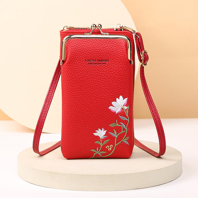 Fashion Litchi Embroidery Crossbody Shoulder Bag purse