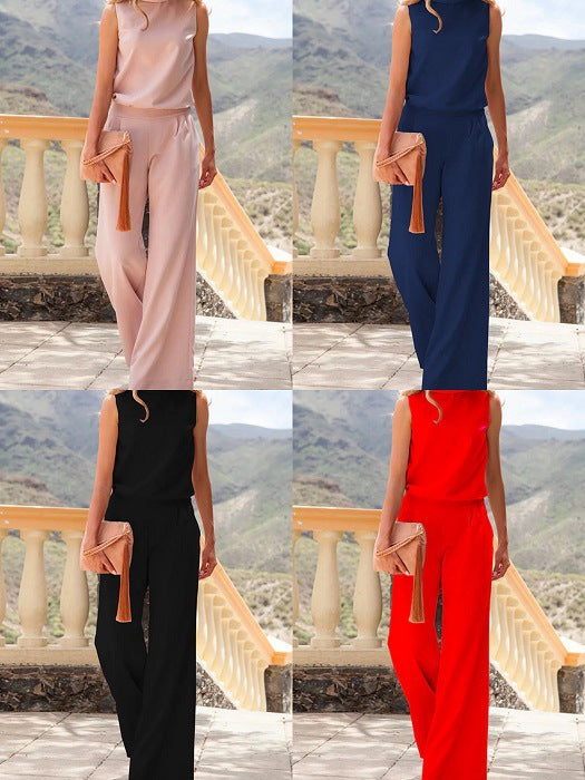 Solid Color Sleeveless Loose Jumpsuit Women