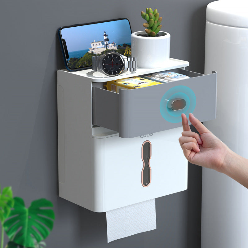 Toilet Tissue Punch-free Wall-mounted Double-layer Waterproof Storage Box