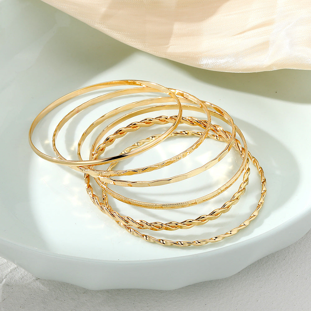 Bohemian Metal Chain Bracelet Set For Women Geometric Gold Color Thick Link Chain Open Bangle Female Fashion Jewelry - Beuti-Ful