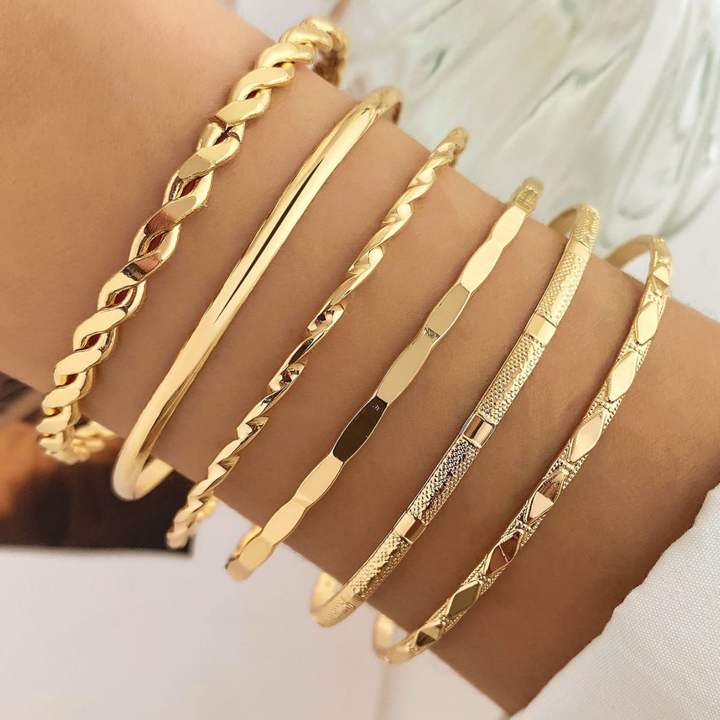 Bohemian Metal Chain Bracelet Set For Women Geometric Gold Color Thick Link Chain Open Bangle Female Fashion Jewelry - Beuti-Ful