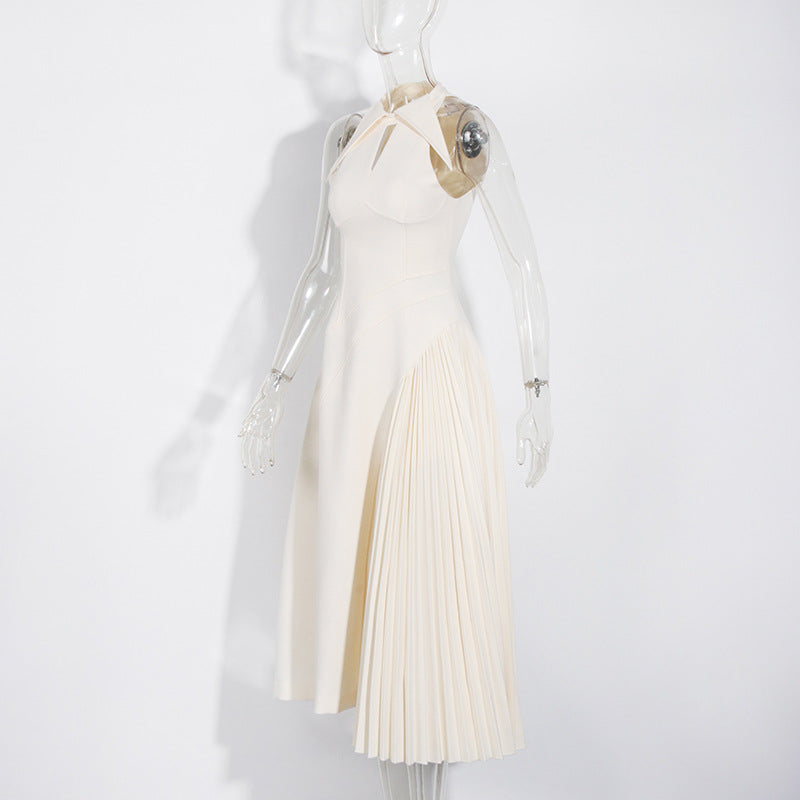 Fashion Women Pleated Patchwork Long Dress