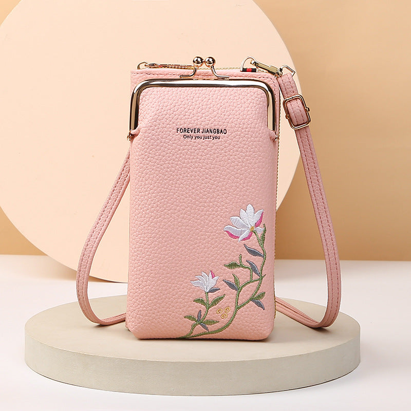 Fashion Litchi Embroidery Crossbody Shoulder Bag purse