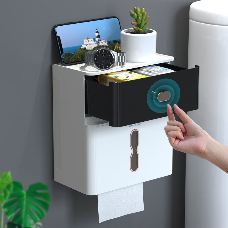 Toilet Tissue Punch-free Wall-mounted Double-layer Waterproof Storage Box