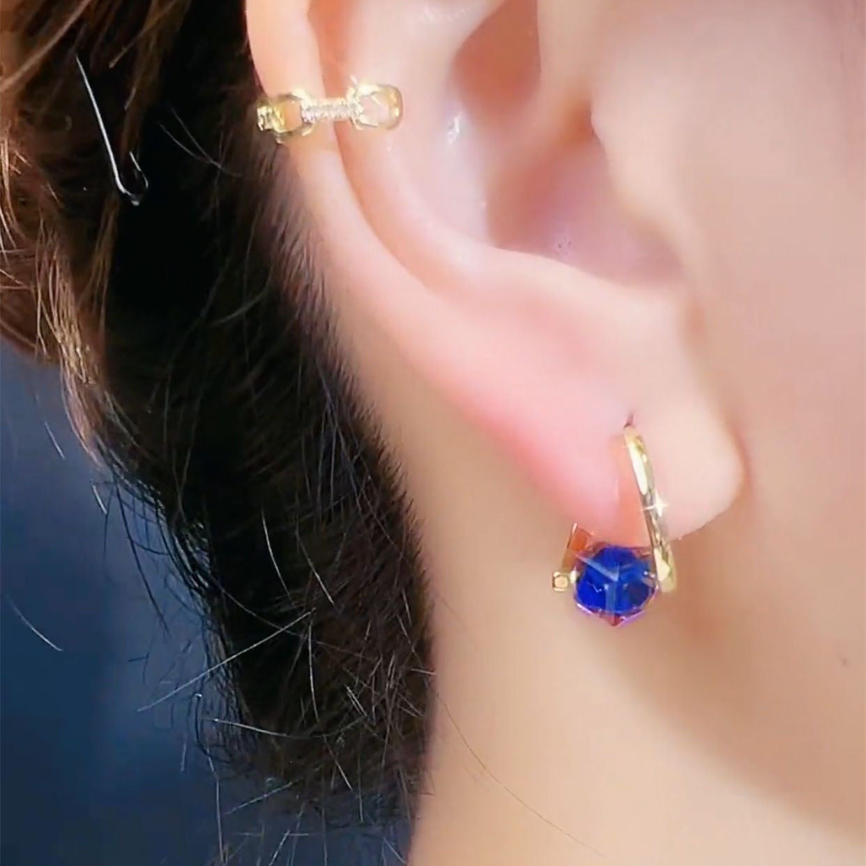 Colorful Crystal Blue Carat Ear Clip Women