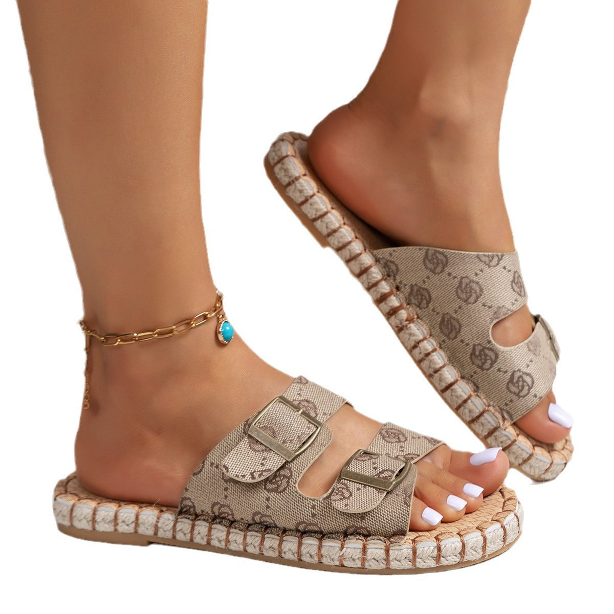 Women's Thick-soled Beach Straw Sandals Plus Size