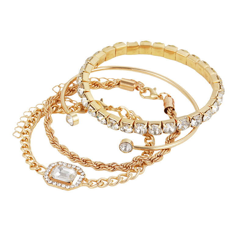 Jewelry 4 Pcs Crystal Bracelet Set Bohemian   Vintage Luxury Twisted Cuff Chains Armband Jewelry - Beuti-Ful