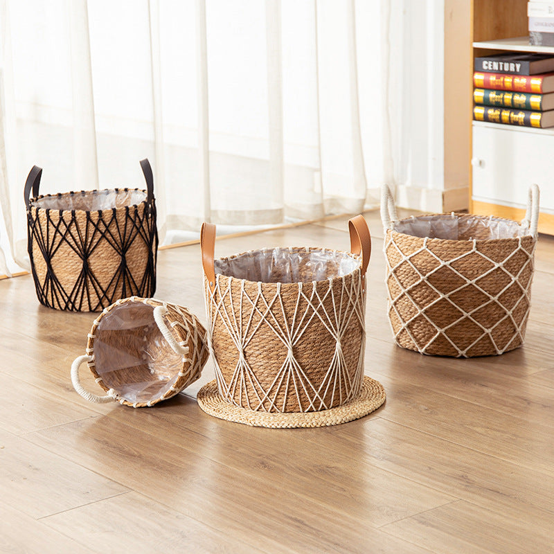 Flower Stand Rattan Living Room Home Flower Basket Flower Pot Straw Woven Floor-standing Decorations - Beuti-Ful
