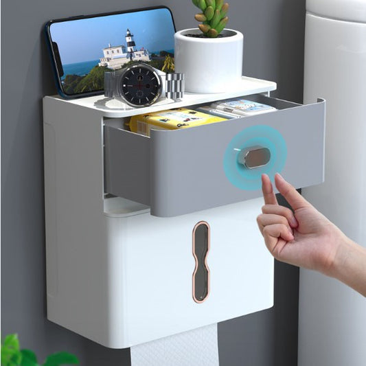 Toilet Tissue Punch-free Wall-mounted Double-layer Waterproof Storage Box