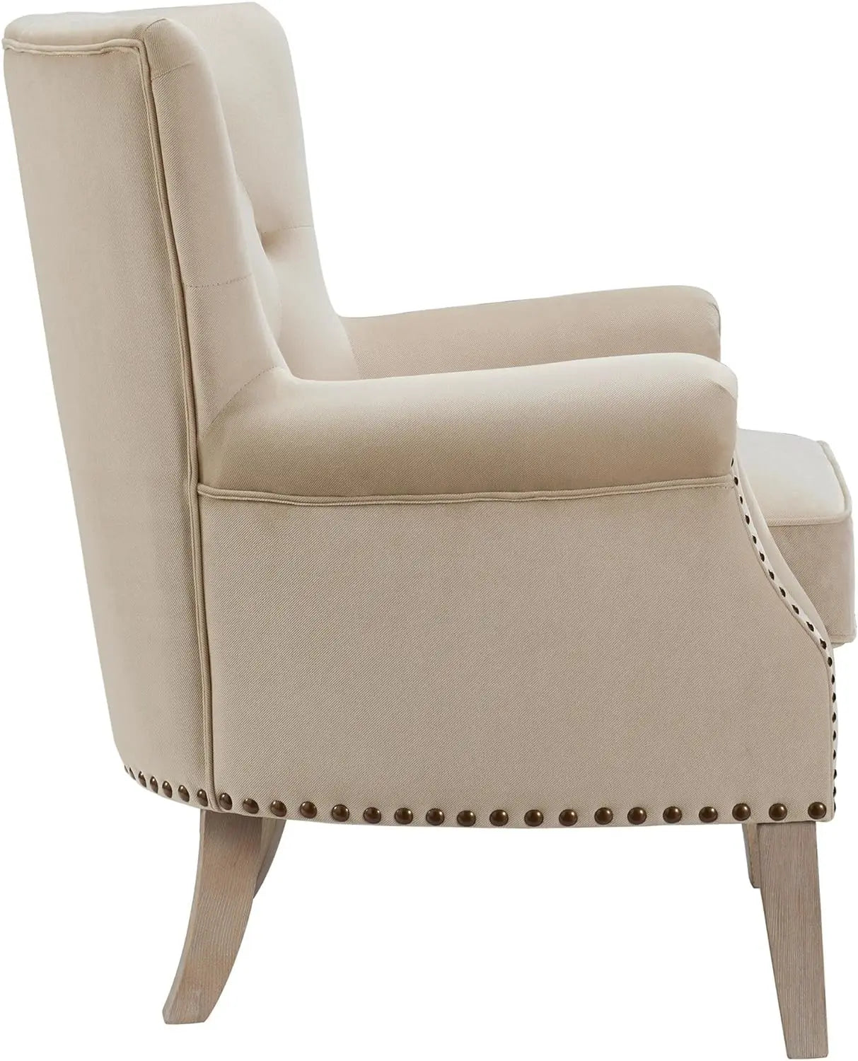 Mid-Century Modern Channel Back Accent Tufted Arm Chair, with Solid Wood Legs With a Rustic Finish. Beige color