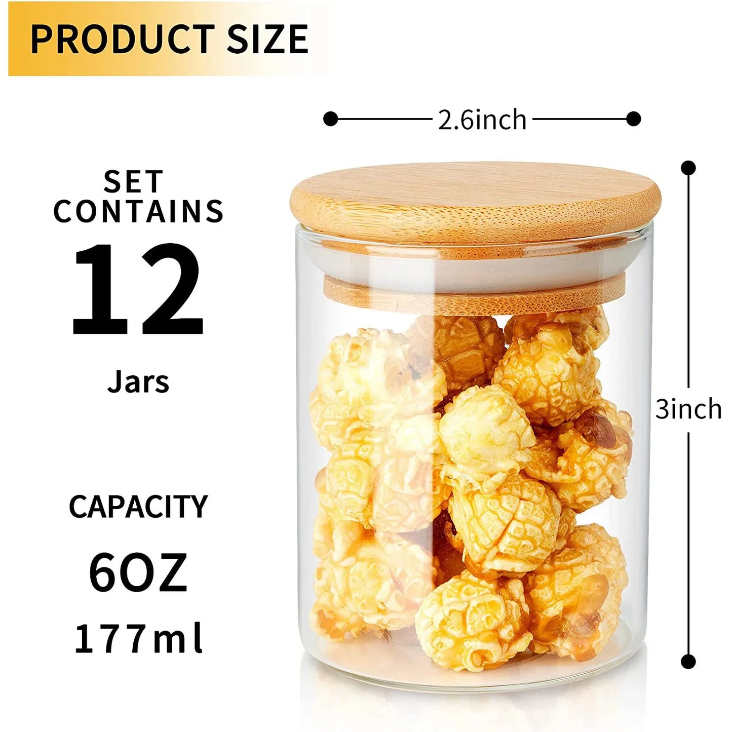 12 Pack Glass Jars Set, Storage  containers with Bamboo Lids