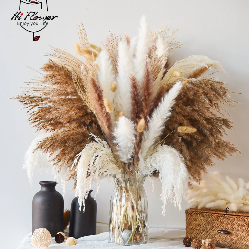 120pcs Dried Flowers Pampas Bunny Rabbit Tails Grass Bouquet Home Vase Decoration Artifical Flower Natural Pampa Wedding Decor - Beuti-Ful