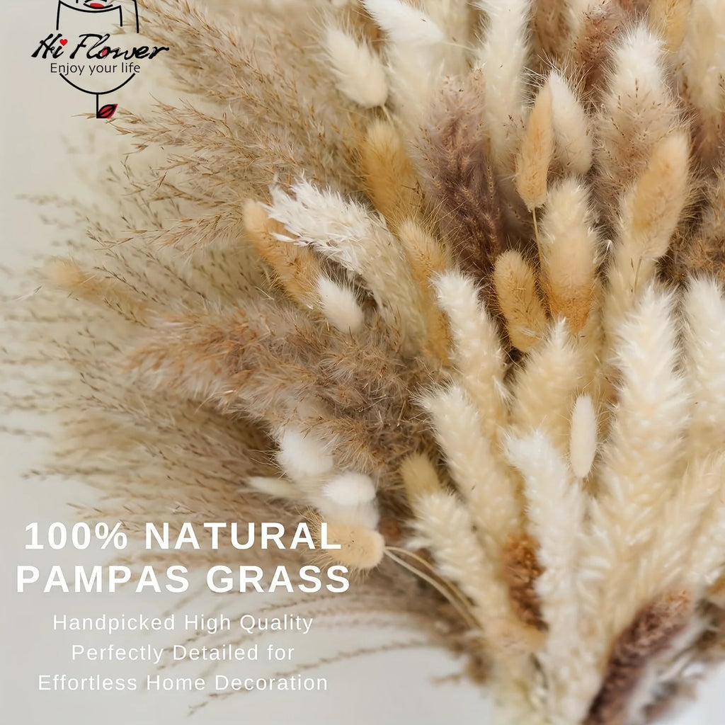 120pcs Dried Flowers Pampas Bunny Rabbit Tails Grass Bouquet Home Vase Decoration Artifical Flower Natural Pampa Wedding Decor - Beuti-Ful