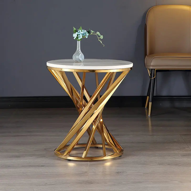 Coffee Table  art stone   with gold metal  leg - Beuti-Ful
