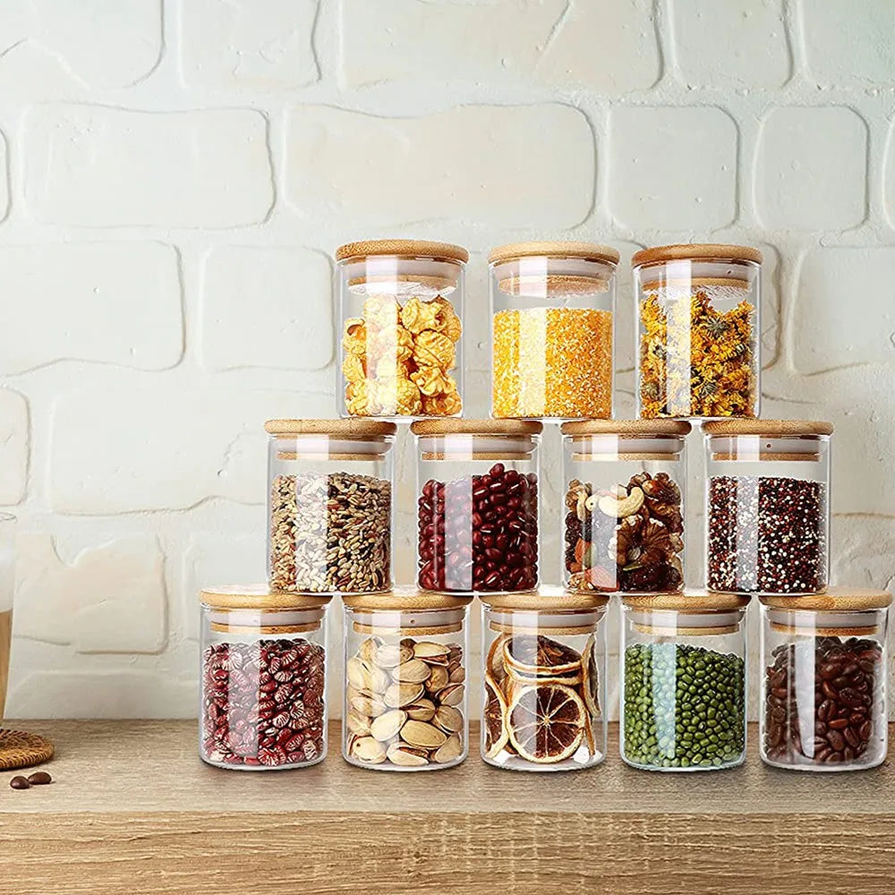 12 Pack Glass Jars Set, Storage  containers with Bamboo Lids