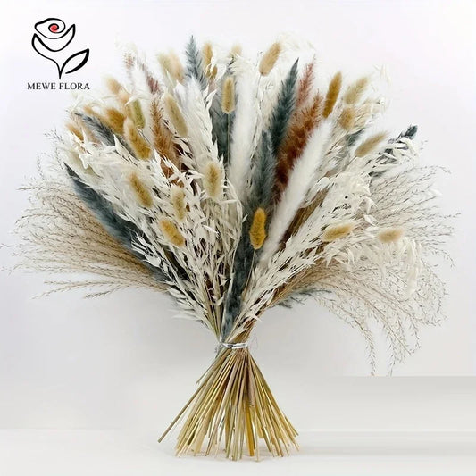 100pcs Natural Dried Flowers Pampas Grass Bouquet Set Boho Floral Arrangement Farmhouse Boho Home Wedding Christmas Decoration