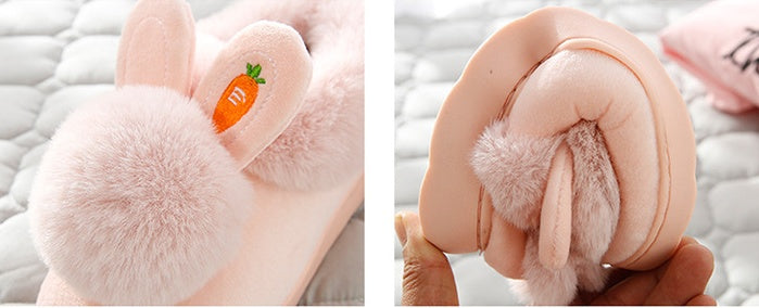 Cute Rabbit Ears Slippers For Women Winter
