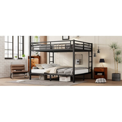 Metal California King Over California King Bunk Bed Space-Saving Noise Reduced No Box Spring Needed, Black