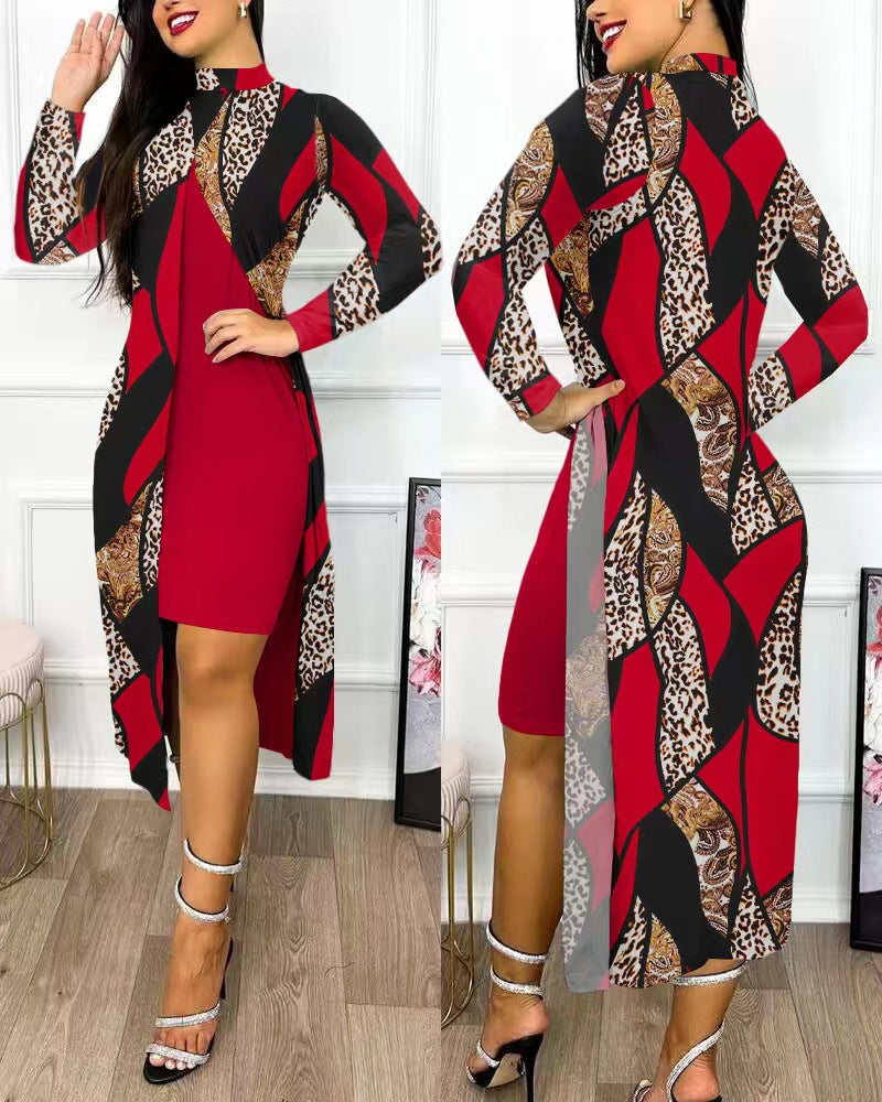 Two-piece Long Sleeve Printed Turtleneck Suit Women - Beuti-Ful