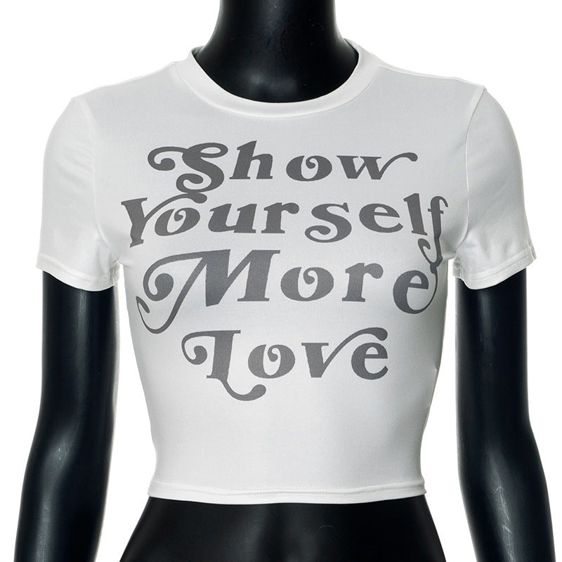 Hipster Round Neck T-shirt Versatile Letter Print crop top - Beuti-Ful