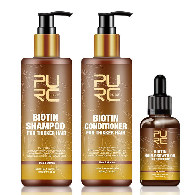 PURC Hair Care Ginger Biotin Three-piece Shampoo Conditioner Repair Dry And Frizz Essential Oil - Beuti-Ful