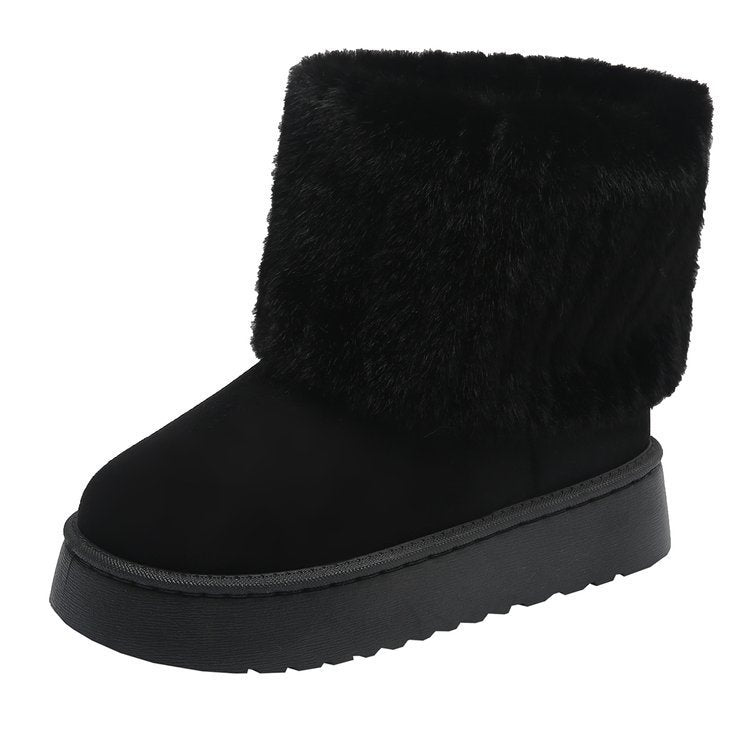 Thick-soled Plush Snow Boots Warm Mid-tube Furry Cotton Winter  Short Boots - Beuti-Ful