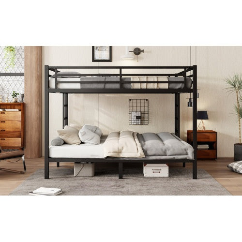 Metal California King Over California King Bunk Bed Space-Saving Noise Reduced No Box Spring Needed, Black