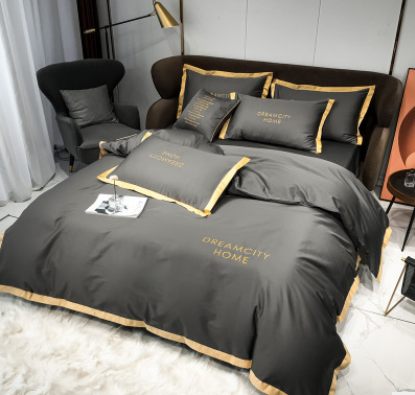 Cotton Four Piece Solid Color Wide Brim Embroidered Bedding For Wedding - Beuti-Ful