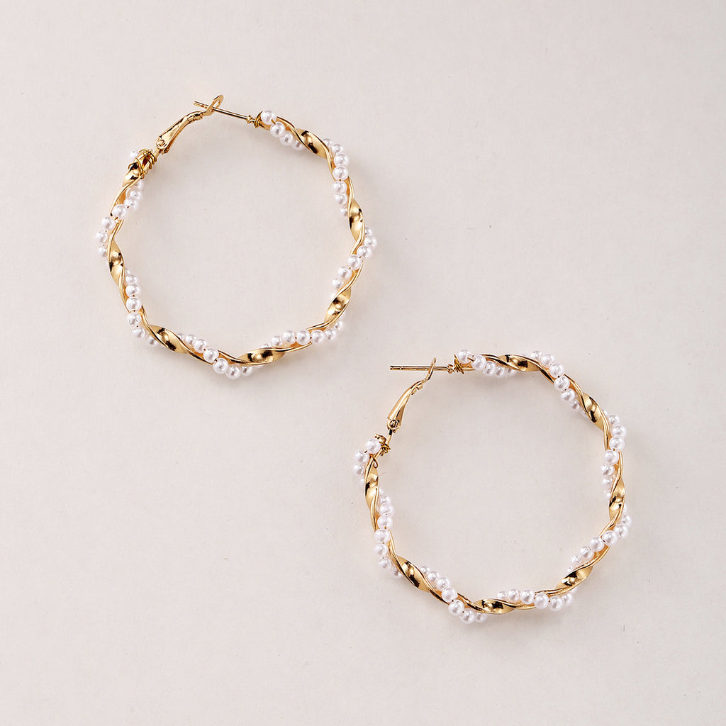 New Twining Pearl Big Circle Earrings - Beuti-Ful
