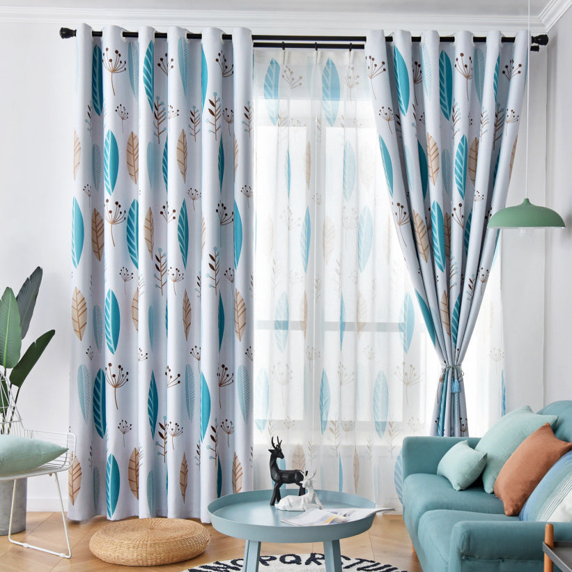 Nordic Style Nordic Leaf Curtain Shading Bedroom Living Room Shading Curtains