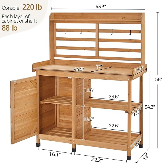 Aheetech Outdoor Potting Bench, Large Horticulture Work Table Workstation With Storage Cabinet - Beuti-Ful