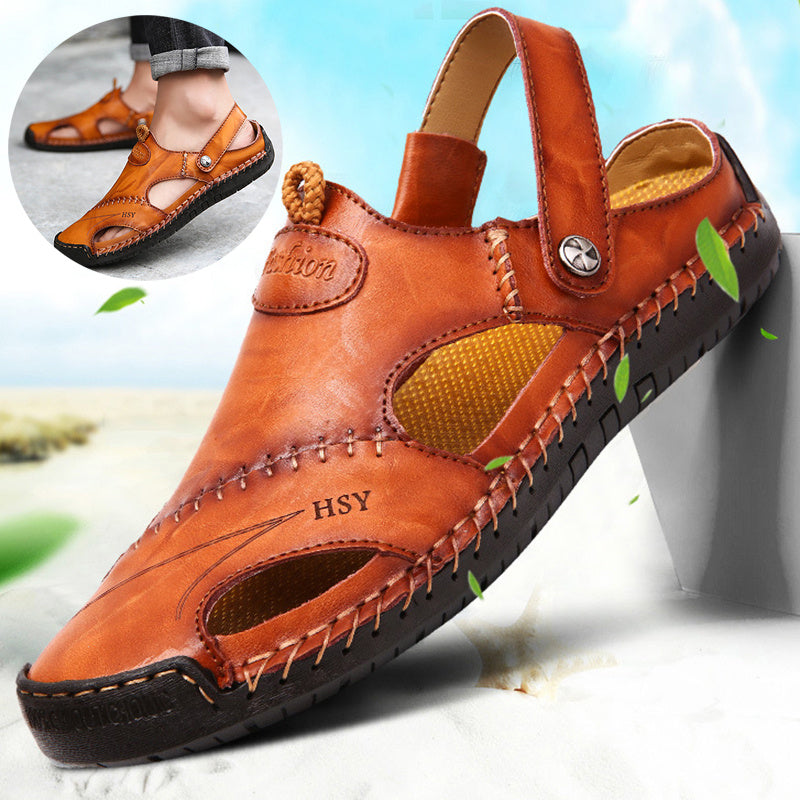 Men's Closed Toe Sandals Summer Adjustable Slides Slippers  Beach Shoes