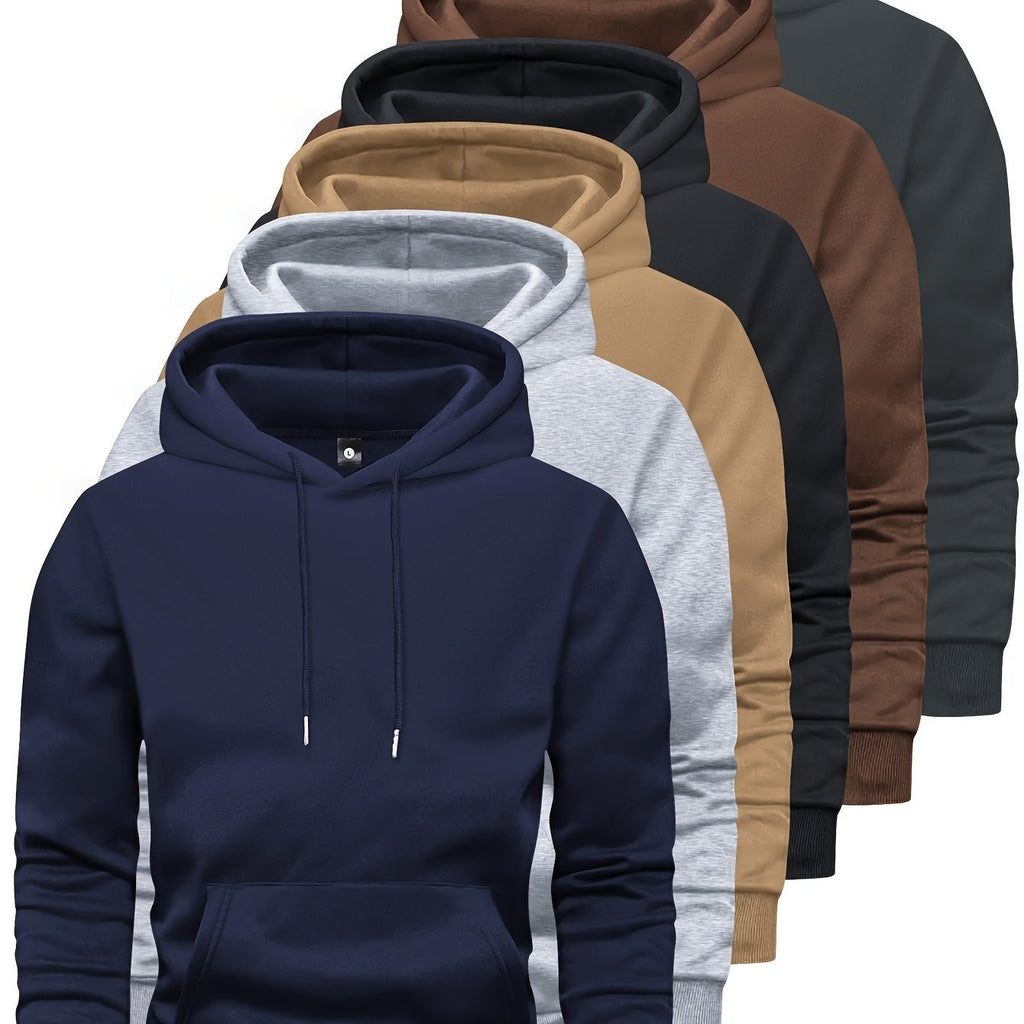 6-Piece Men's Long-sleeved Solid Color Hooded Sweaters