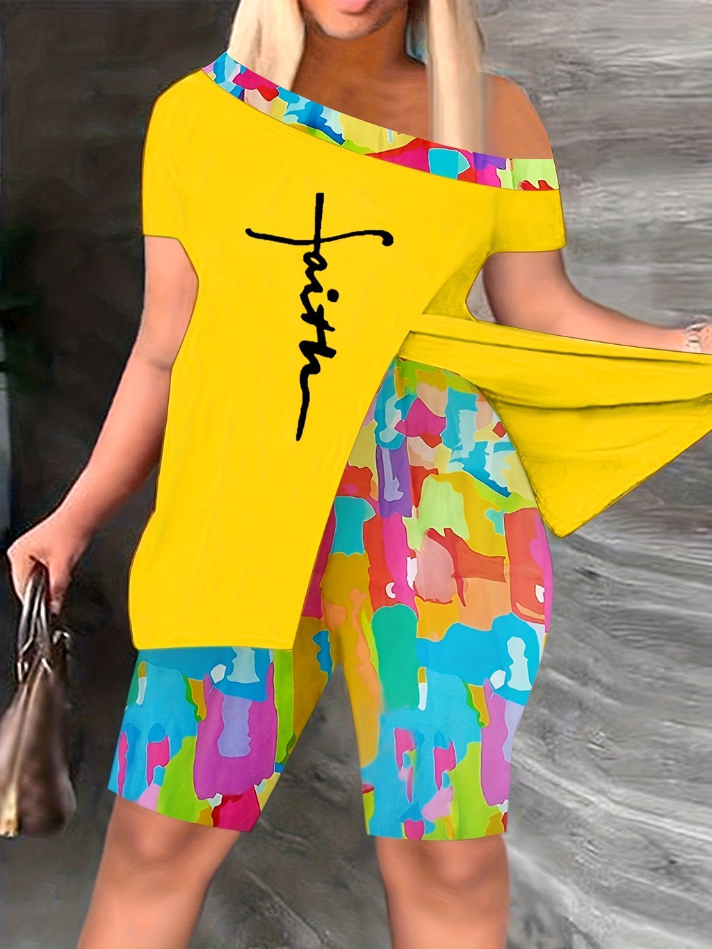 Sexy Off-the-shoulder Fashion Casual Printing Fifth Pants Suit - Beuti-Ful