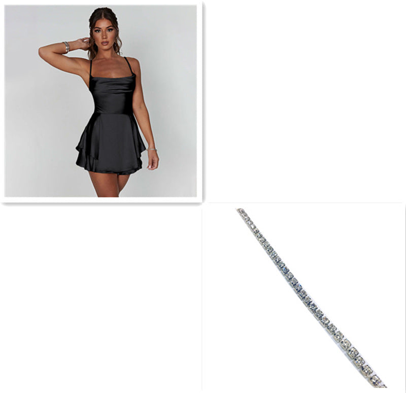 Sexy Suspender Skirt For Women Elegant Slim Strap Satin Backless Lace Up A-Line Short Dress Lady - Beuti-Ful